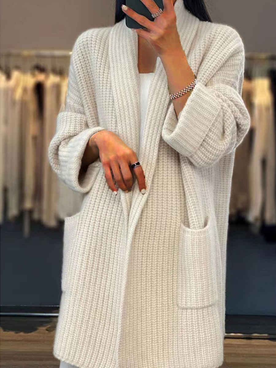 R&B | Strickjacke - Einfarbige V-Ausschnitt Taschen Strickjacke, Einfach und Vielseitig
