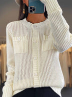 R&B | Cardigan - Rundhals-Taschen-Hohlstrick-Cardigan