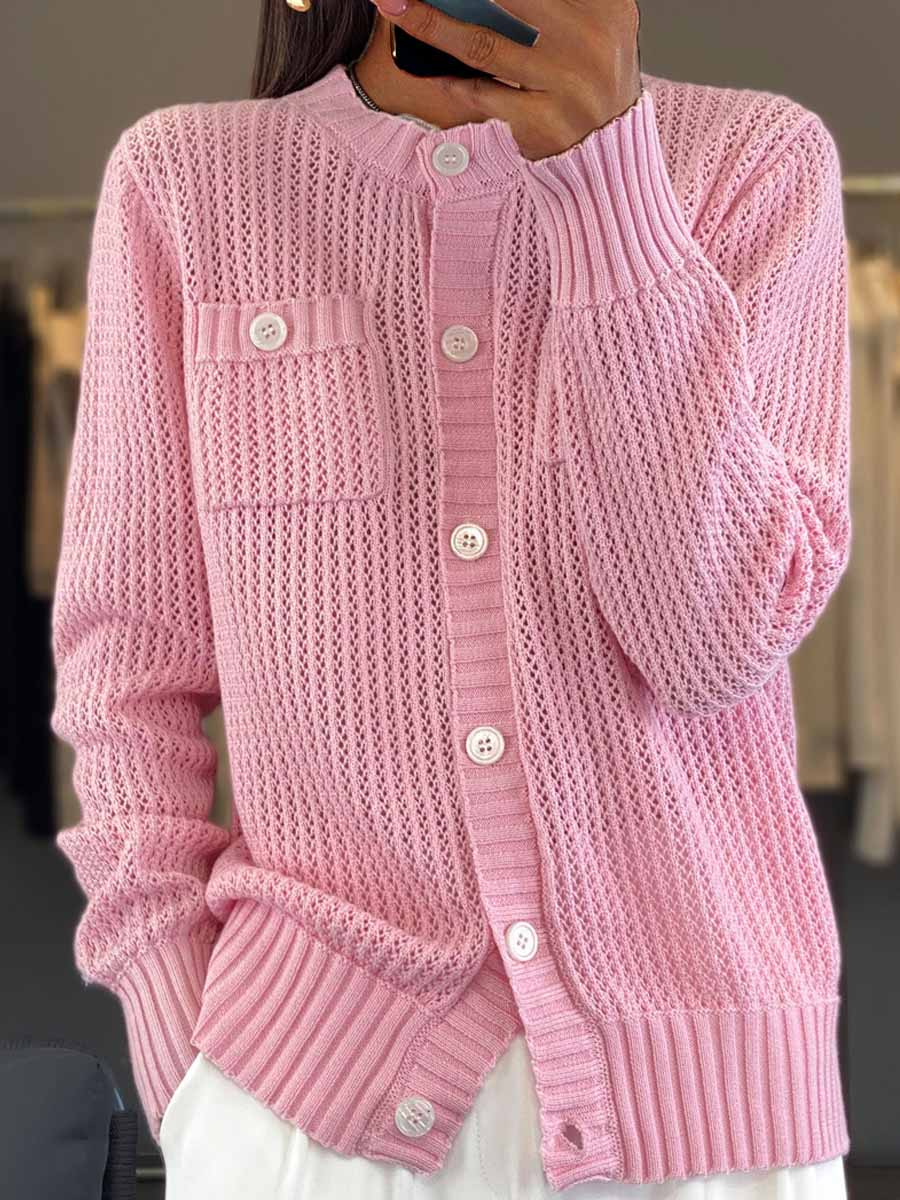 R&B | Cardigan - Rundhals-Taschen-Hohlstrick-Cardigan