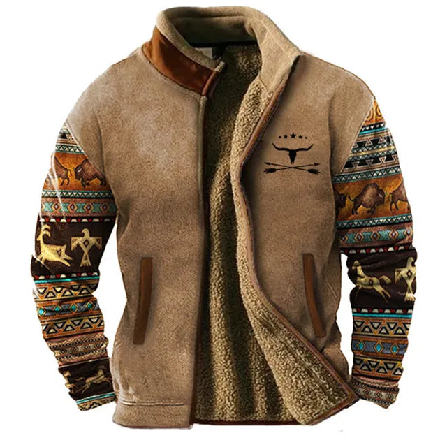 R&B | Grafische Fleece-Herrenjacke mit Reißverschluss Casual und Komfortabel