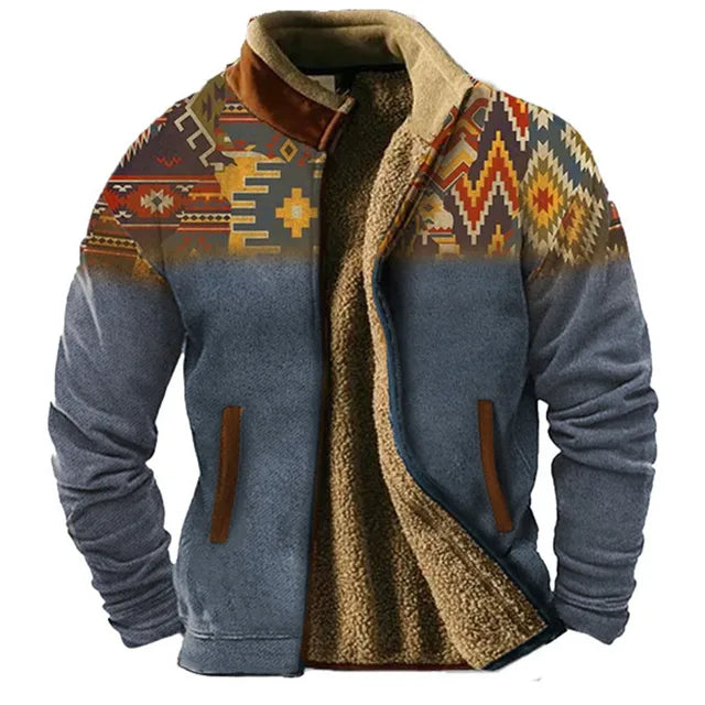 R&B | Grafische Fleece-Herrenjacke mit Reißverschluss Casual und Komfortabel