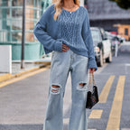 R&B | Kabelstrickpullover mit Lochmuster Acryl