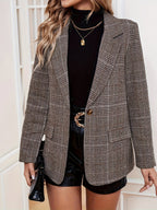 R&B | Eleganter Business Long Blazer mit Karomuster und aufgesetztem Revers Ideal für alle Jahreszeiten