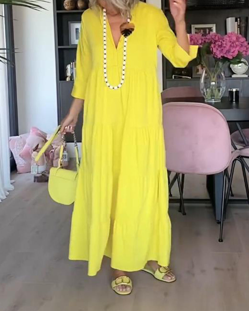 R&B | Lässiges Einfarbiges Patchworkkleid mit Reverstasche