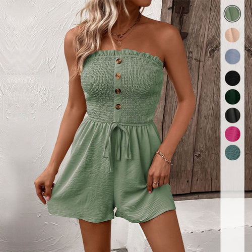 R&B | Einfarbige High-Waisted Tube Top Jumpsuit Shorts