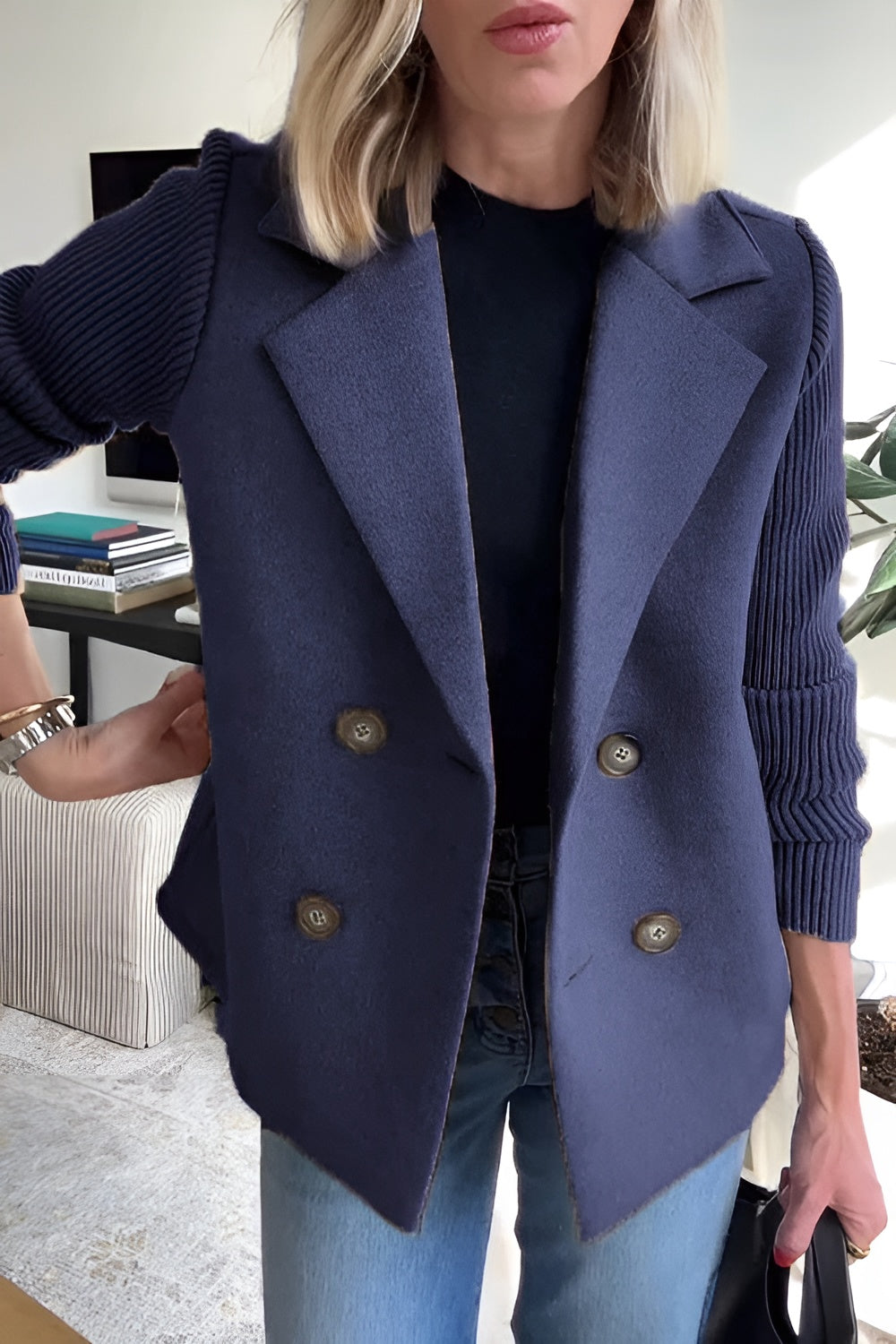 R&B | Damen Blazer aus veganer Wolle mit gestrickten Ärmeln