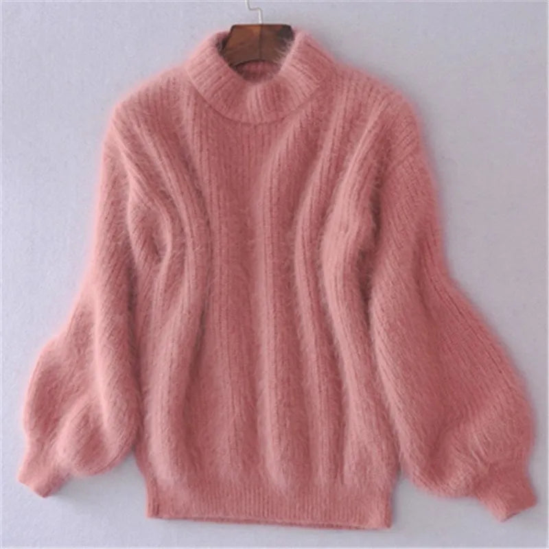 R&B - Lockere gestrickte einfarbige Pullover - Vintage Angora Pullover