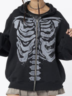 R&B | Schwarze Oversized Hoodie mit Skelettdruck