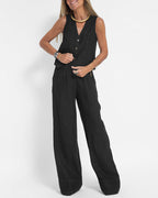R&B | Elegantes 2-Teiliges Set Leinen Weite Hose & Weste