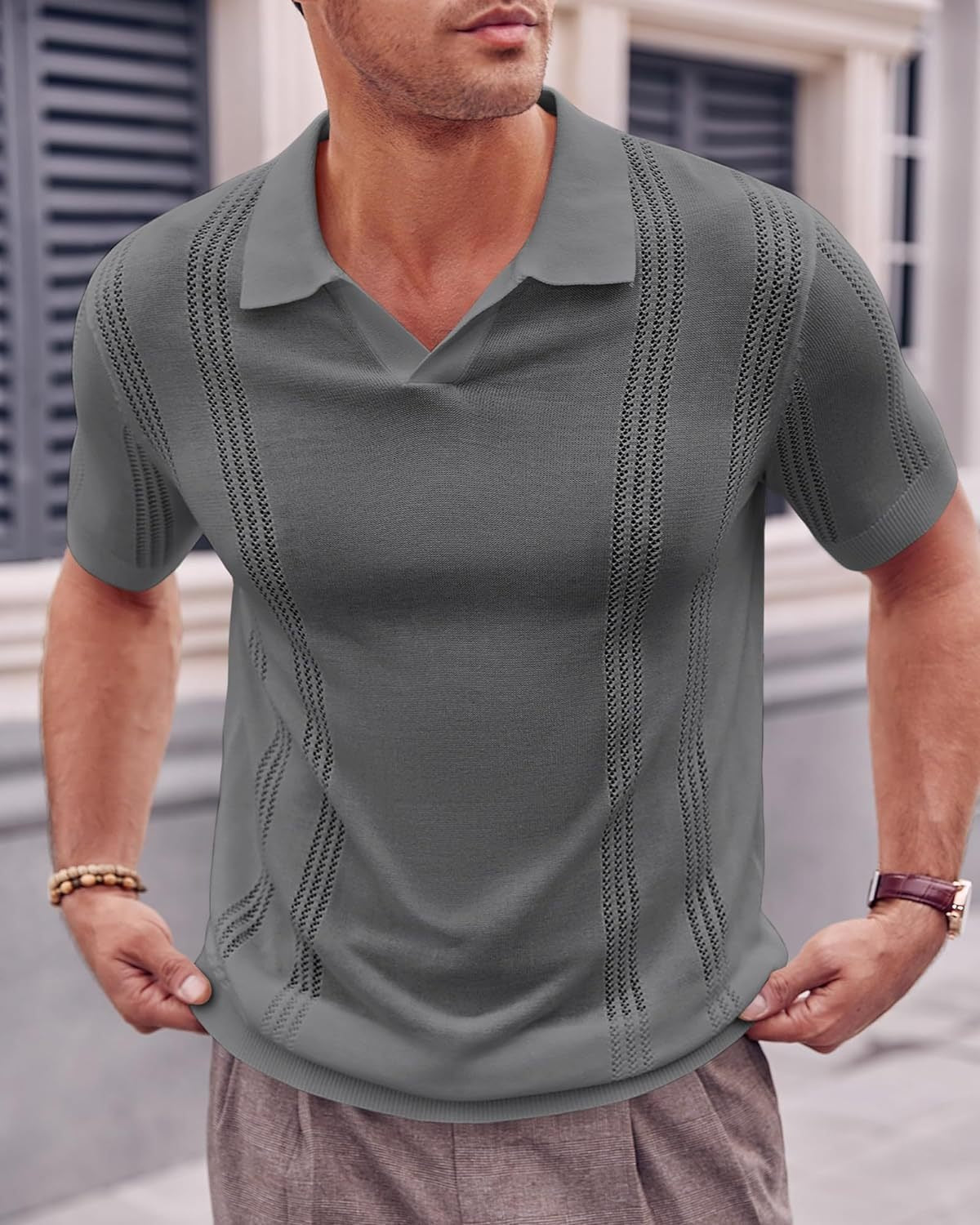 R&B | Hohles POLO-Shirt mit V-Ausschnitt