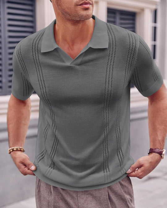 R&B | Hohles POLO-Shirt mit V-Ausschnitt