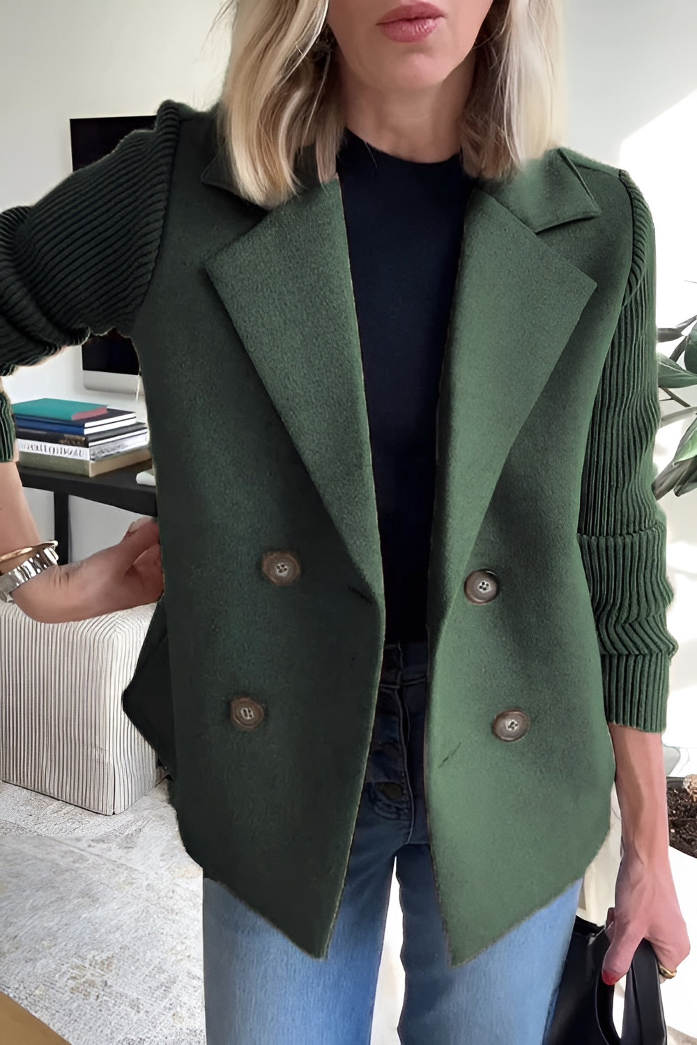 R&B | Damen Blazer aus veganer Wolle mit gestrickten Ärmeln