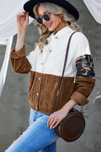 R&B | Leopard Farbblock Knopfleiste Cord Baumwolljacke