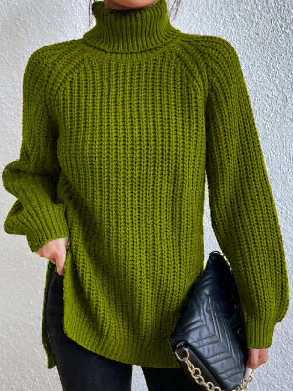 R&B-rollkragenpullover Mit Raglanärmel Und Geteiltem Saum