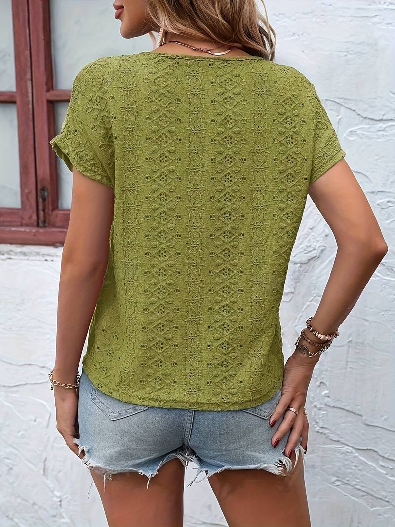EB – T-Shirt Mit Eingekerbtem Ausschnitt Und Lochstickerei