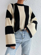 R&B | bicolor Strickpullover mit weiten Ärmeln