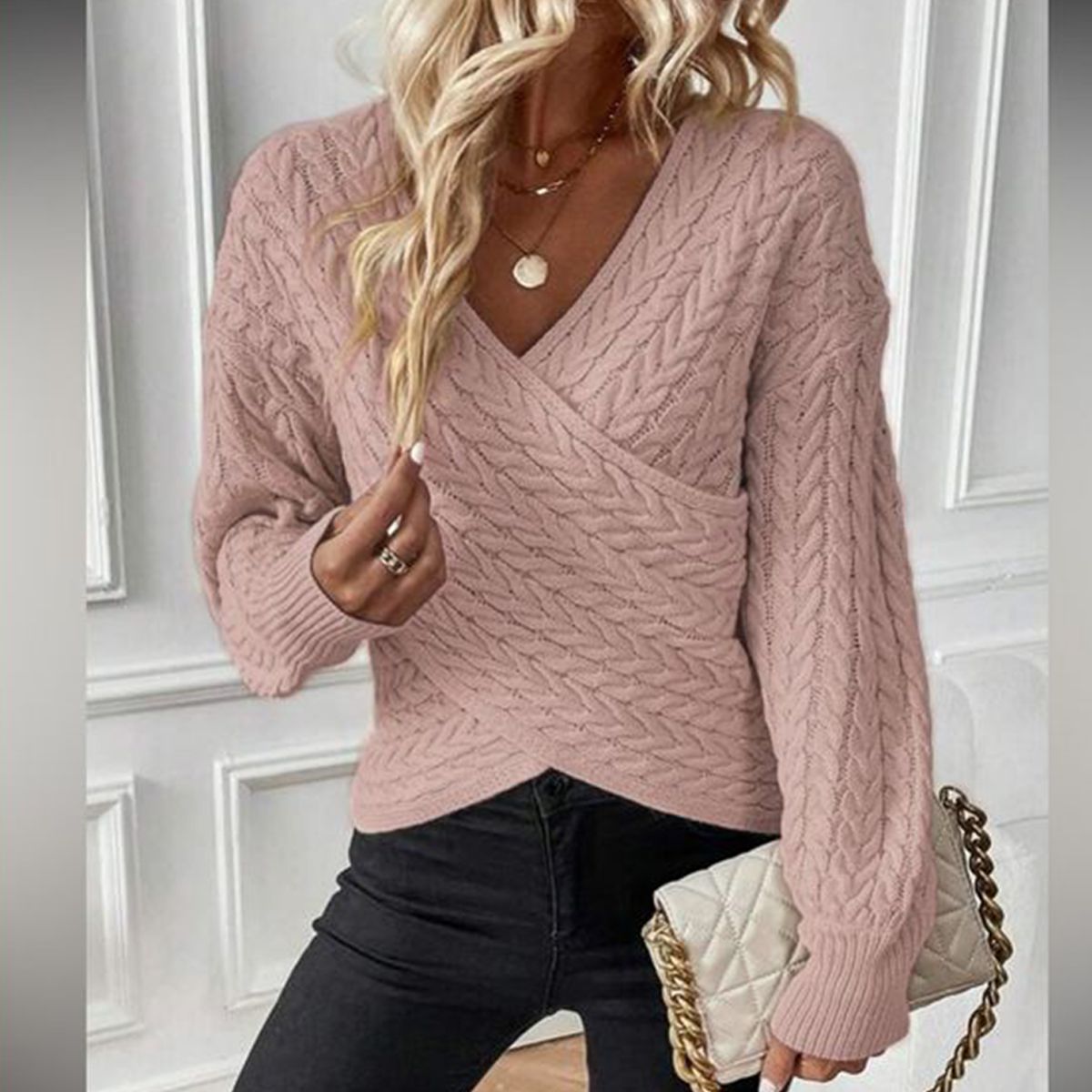R&B | Stilvolles Rosa V-Ausschnitt Pullover für Frauen
