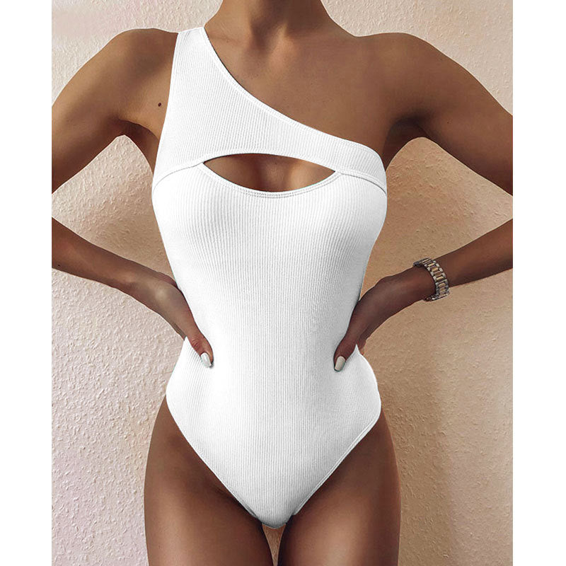 Edith | Neu Bikini Solide Farbe Ein-Schulter Einteiliger Badeanzug Frauen