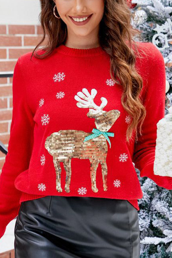 R&B | Süßer Weihnachts-Strickpullover mit Rehstickerei