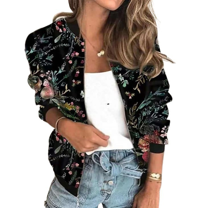 R&B | Kurzjacke mit Reißverschluss Im Lässigen Druckdesign