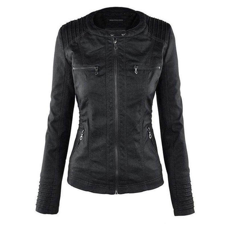 R&B | Damen Slim Fit PU-Leder Zip-Up Hoodie