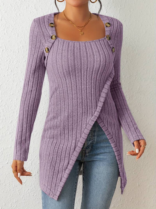 R&B | Quadrat Ausschnitt Pullover mit Langen Ärmeln und Seitlichem Schlitz