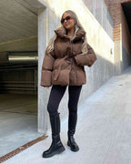 R&B | jack mit Gürtel für Damen - warmer brauner Jacke mit oversized Kragen