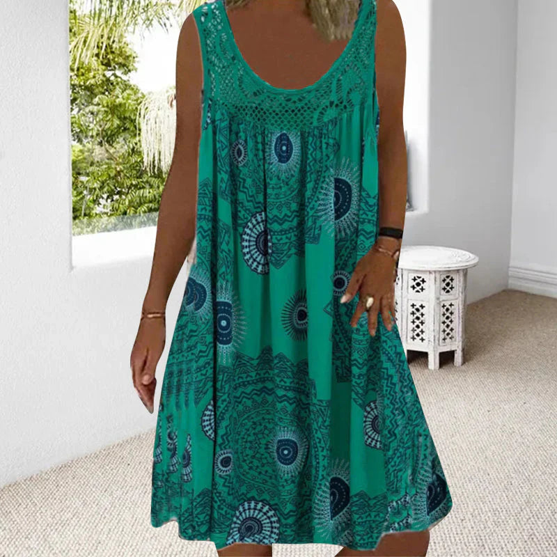 R&B | Ärmelloses Kleid mit Lebendigem Boho-Print