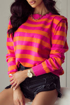 Stripe Schulterpolster Rundhals-Pullover