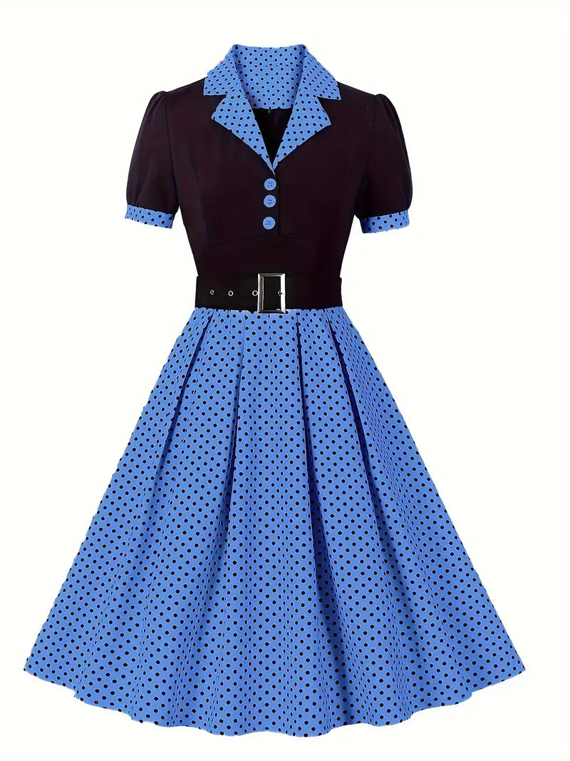 R&B - Stilvolle Herbst Vintage Kleid mit Polka Dots für Frauen