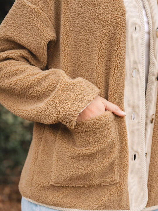 R&B | Damen Button-Front Sherpa Teddy Jacke