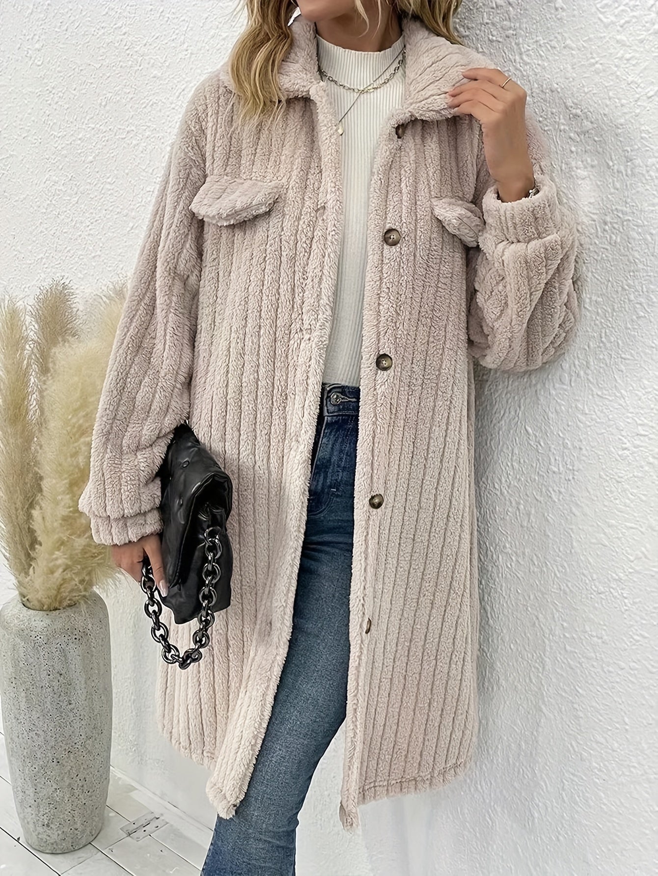 R&B | Lange, Weiche Samtjacke mit Knöpfen Polyester Warm und Bequem
