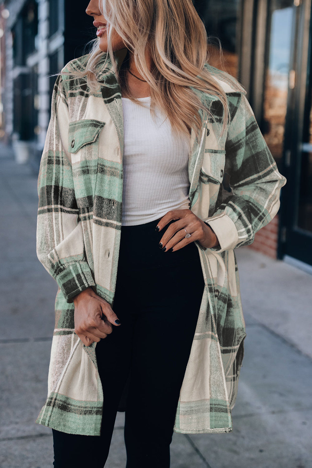 R&B | Lange Karierte Shirtjacke Baumwollmischung Stilvoll und Praktisch
