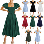 R&B | Plissee-Kleid mit quadratischem Ausschnitt und Neckholder-Blasenärmeln