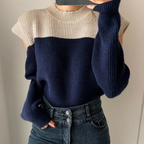 R&B | Zweifarbiger Strickpullover mit Cut-Out-Ärmeln
