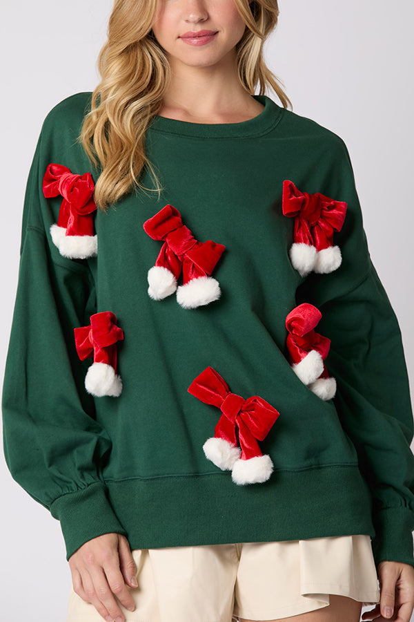 R&B | Weihnachts Schleife Verziert Lässiges Langärmeliges Sweatshirt