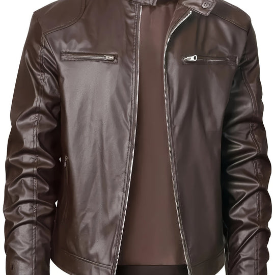 R&B | Elegante Pu-Lederjacke mit Farbblockierung und Mehrfachreißverschluss
