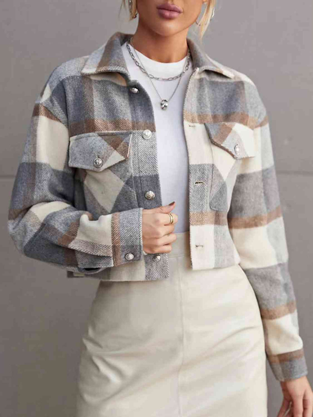 R&B | Karierte Kragenknopf Jacke