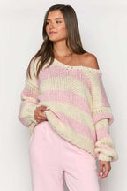 R&B | gestrickter Pullover mit schulterfreiem Streifenmuster