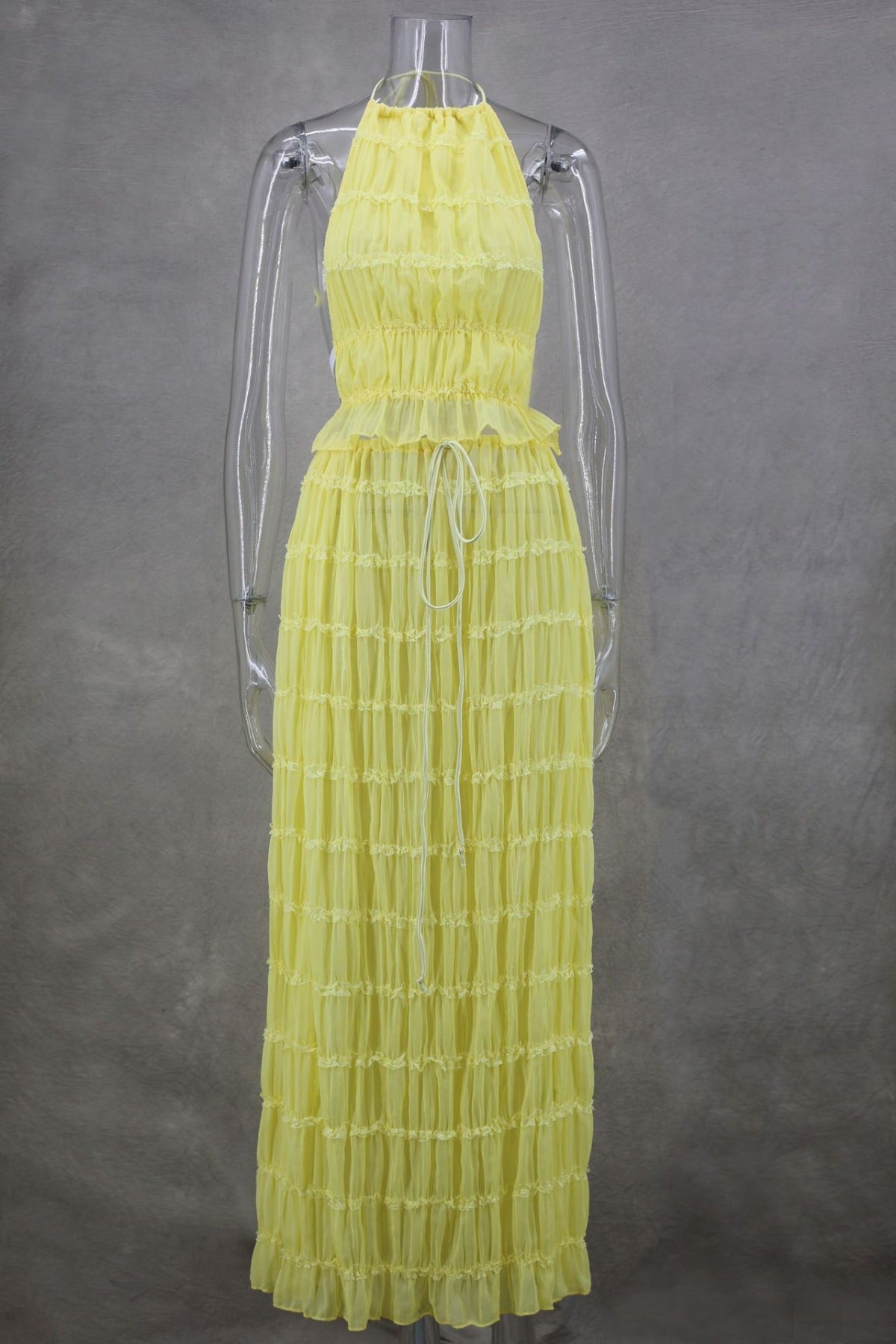 R&B | Neckholder Spitzenweste langes Kleid Set