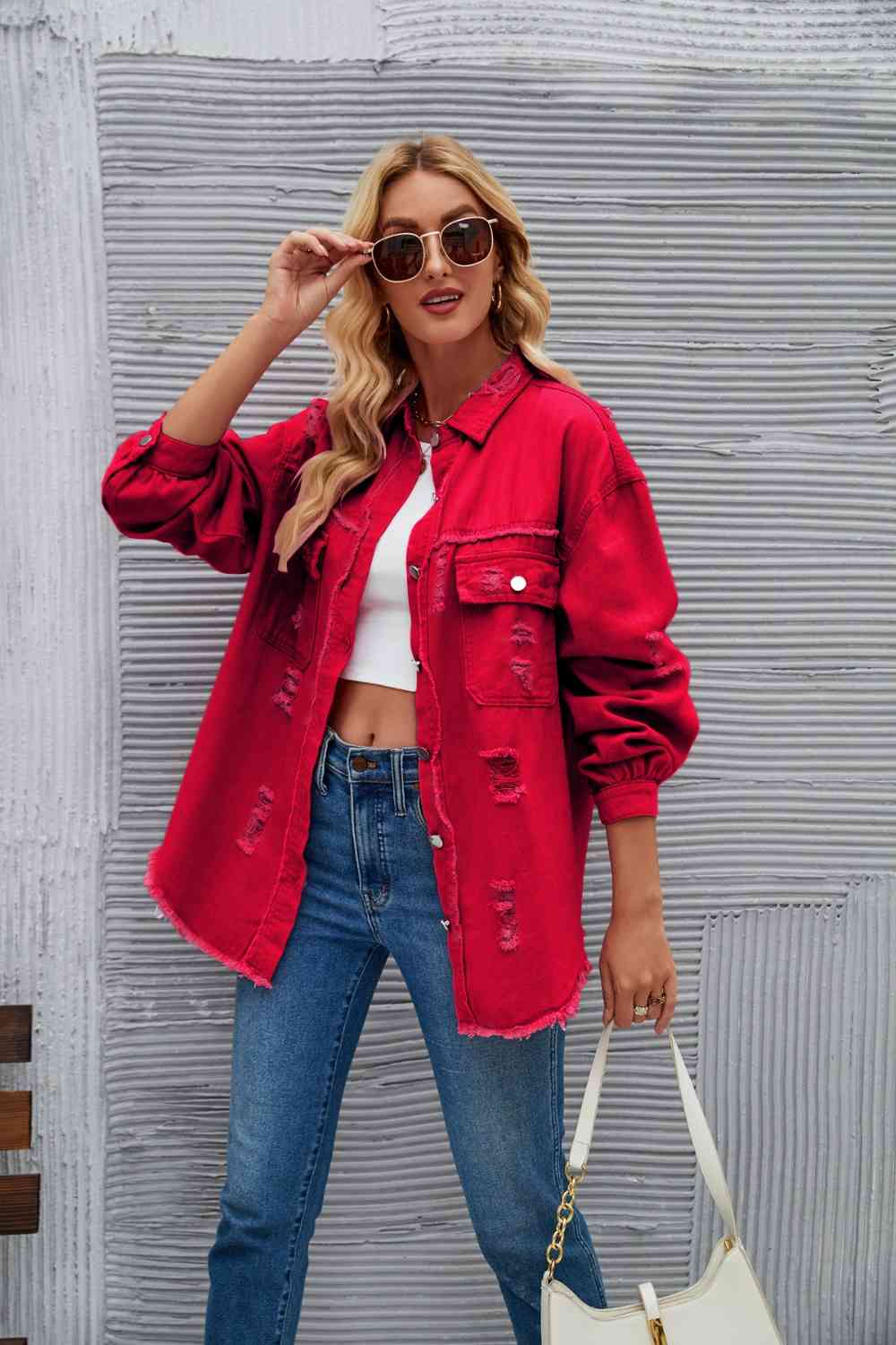 R&B | Zerrissene Rohsaum-Denimjacke
