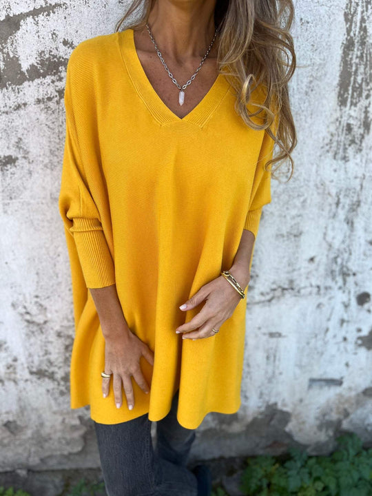 R&B | Pullover - Damen Herbst Oversized Gestrickter V-Ausschnitt Pullover
