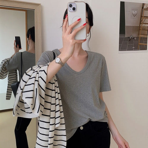 Damen Basic Kurzarm T-Shirt Locker Slim Fit