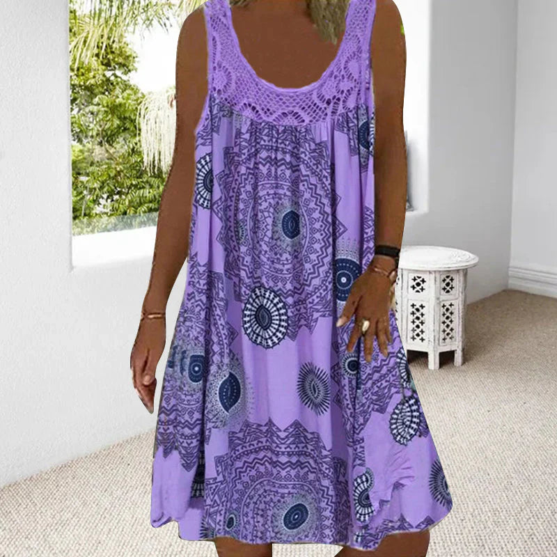 R&B | Ärmelloses Kleid mit Lebendigem Boho-Print