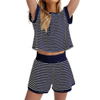 R&B | Gestreiftes Kurzarm-Shorts-Set