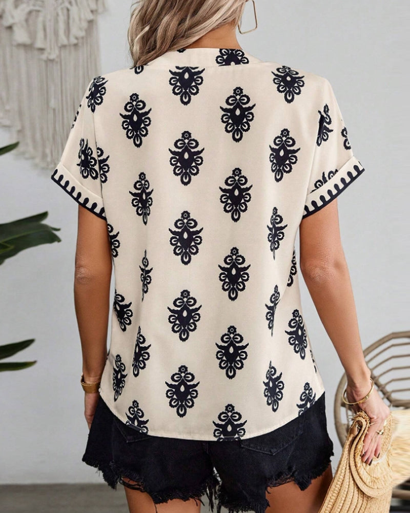 R&B | Kurzärmlige Elegante Bluse mit Druck