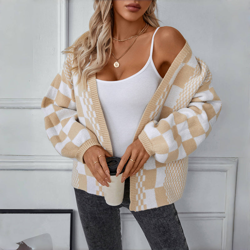 R&B | Karierter Strick Strickjacke