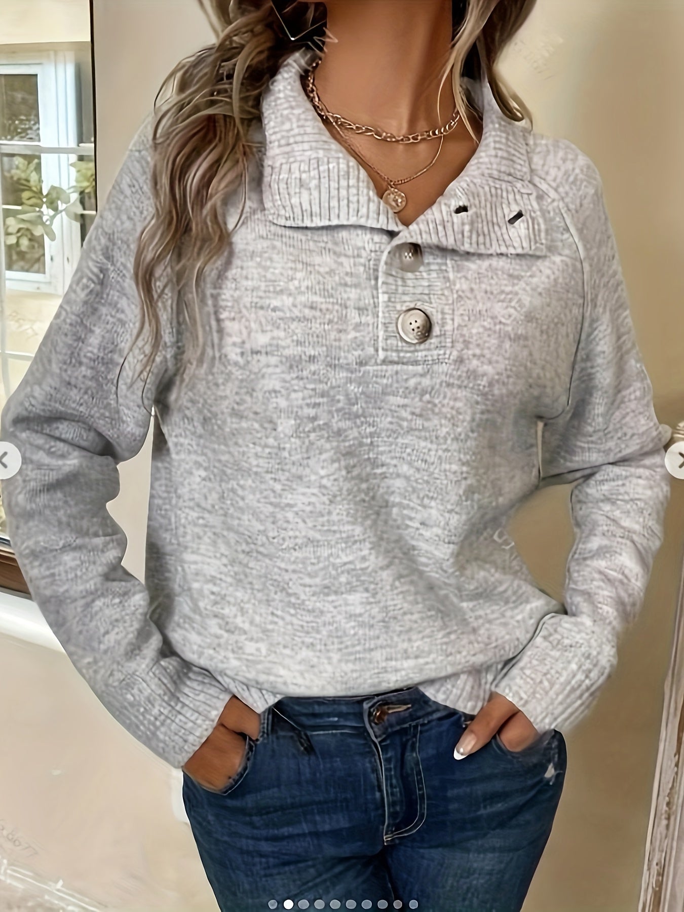 R&B | Lässiger Stricksweater mit Knopfdetails Acryl Weich und Bequem