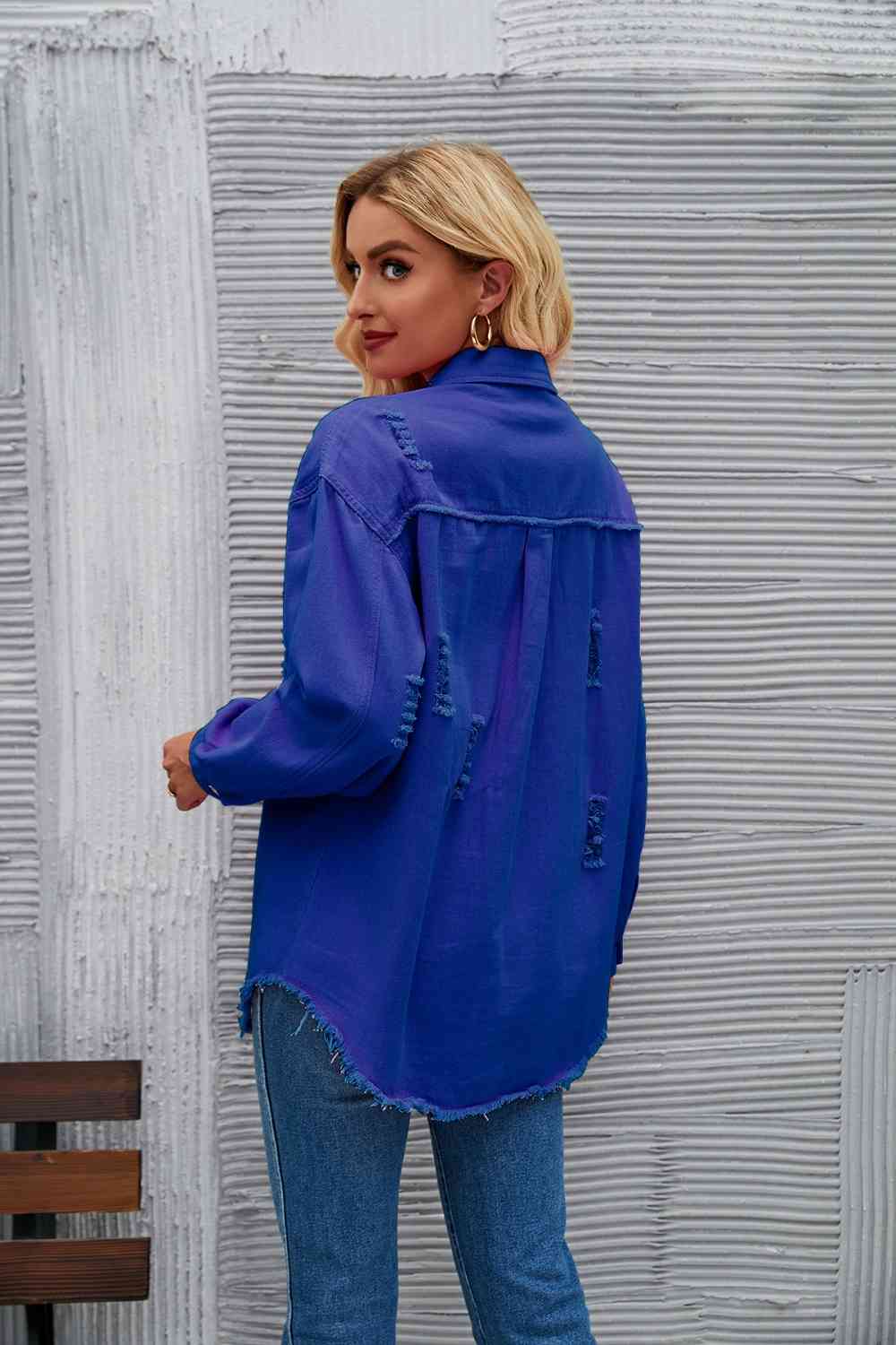 R&B | Zerrissene Rohsaum-Denimjacke