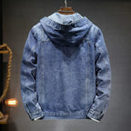 R&B | Langärmelig Kapuze Denim Jacke mit Schaltflächen